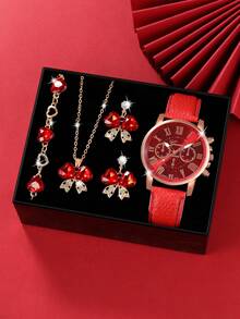 Women's Stylish And Minimalist Three-Eye Roman Numeral Quartz Watch Set, Suitable For Parties, Weddings, Beach Vacations, Valentine's Day And Other Occasions (Watch Box Not Included). - Multicolor - View 19