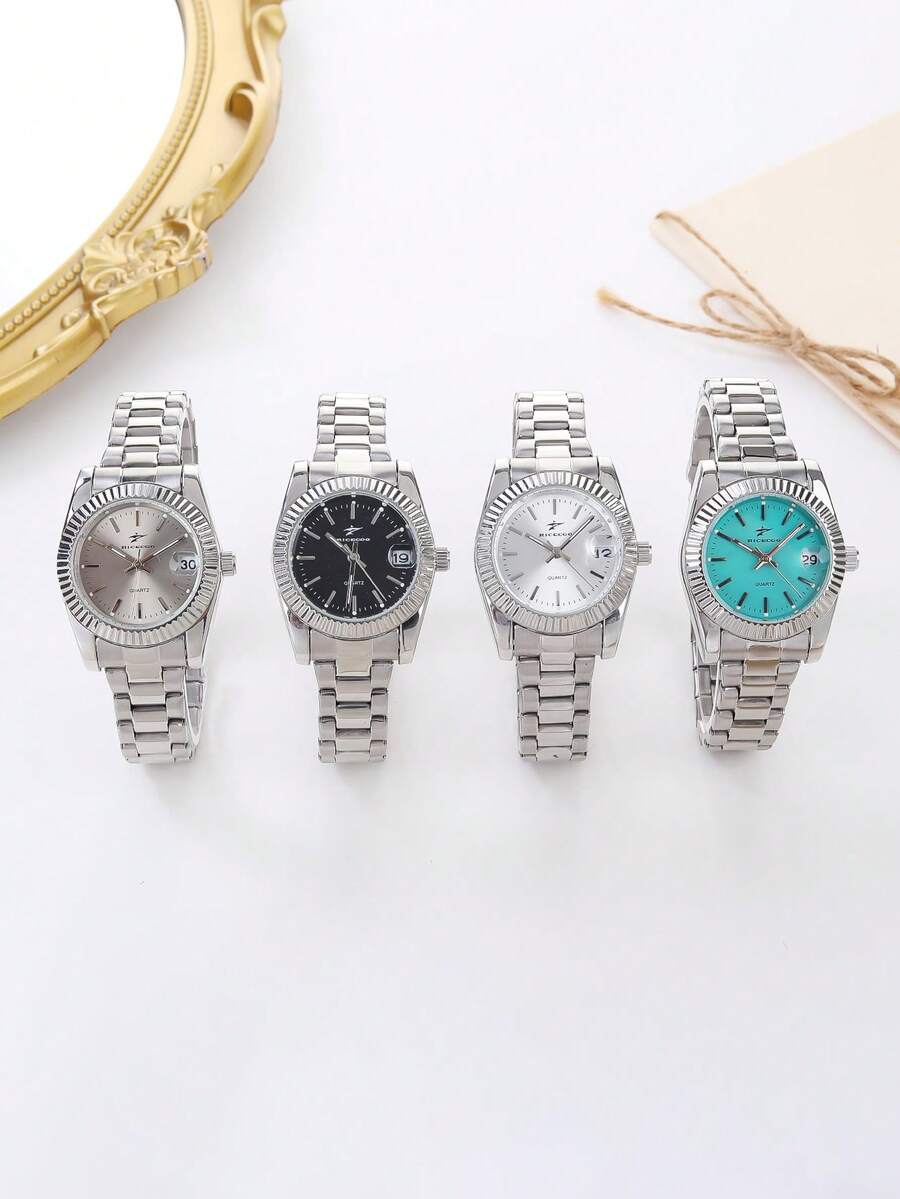 RICECGO Business Casual Steel Band Quartz Watch, Fashion Minimalist Calendar Display Wristwatch, Commute & Daily Wear Ladies Analog Watch - Silver - View 1