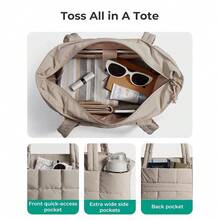 Expandable Tote Bag For Women, Puffer Work Tote Handbag, Quilted Carry On Bag For Travel Gym - Khaki - View 5