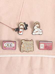 1/5pcs Cute Q-Version Jesus Text Brooch, Zinc Alloy Enamel Material, Fun Christian Theme Badge, Unisex Design, Religious Daily Accessory Gift - Multicolor - View 5