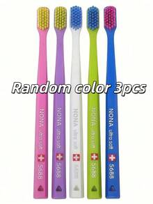 1-3pcs Swiss Colorful Soft Toothbrush Set, Small Brush Head, Polypropylene Bristles, Odorless Design, Gum Protection, Suitable For Adults - Unisex Manual Toothbrush - Multicolor - View 16