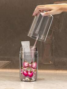 1pc Cherry And Bowknot Print Transparent Portable Toothbrush Case,Transparent Soap Dish, Keep Your Toothbrush Clean And On The Go!Travel Toothbrush Holder, Portable Toothbrush Cup Cover, Suitable For Travel, Camping, Business Travel, And School, Travel Essentials, Bathroom Accessories, Household Items, And Storage Supplies,Very Convenient And Practical - A - View 5
