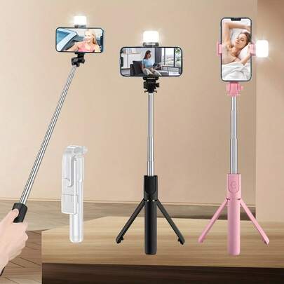 Tangle Free Large Size Mobile Photography Accessories 40 Inch Extendable Portable Selfie Stick With Built In Lighting Device An Extendable Portable Selfie Stick Equipped With A Light Source Professional Live Streaming Tripod Wireless Remote Control 360 Degree Rotating Smartphone Tripod Suitable For Hiking Travel Video Blogging Outdoor Activities Compatible With All Mobile Phones Suitable For Summer Vacation Travel Lighting Live Streaming Birthday Gift Party Celebration Control.