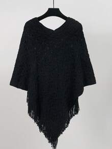 1件人字纹流苏披肩，斗篷披肩，时尚百搭的旅行斗篷，保暖围巾披肩，可搭配连衣裙 - 人字紋流蘇披肩 - 查看 25