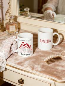 1pc Custom Valentine's Day Ceramic Mug, Personalized With Text For Everyday Use And Special Occasions - White - View 6