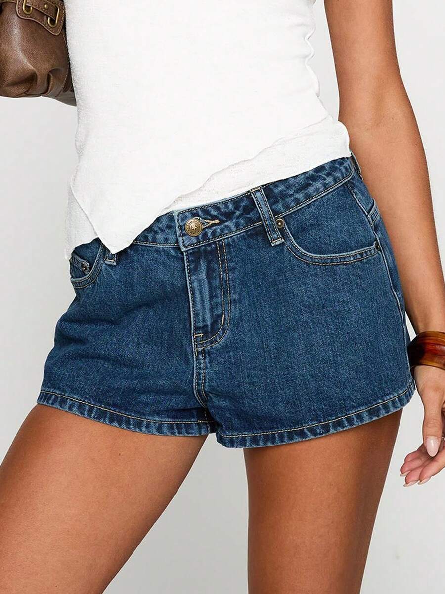 Low Rise Jean Shorts For Women Y2k Stretchy Mini Denim Shorts Summer Going Out Booty Shorts Party Club Micro Shorts With Pockets - Màu xanh lam - Xem 1