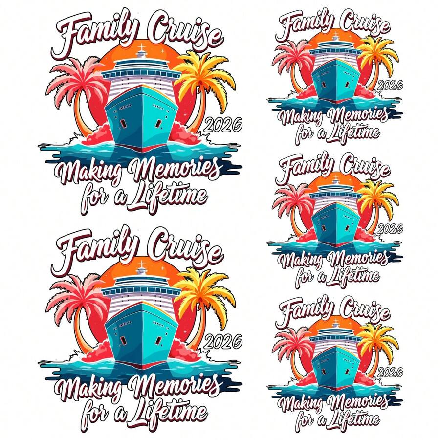 6pcs Novelty Stickers Family Cruise 2026 | Vacation Trip Family Matching Cruise Iron-On Patches For Clothes, Casual Style, Machine Washable - 3D - 查看 1