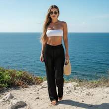 Women's Beach Cover-Up Pants With Cutouts, Summer Fashion, Ideal For Layering Over A Bikini, Swimsuit, Beach, Pool, Risorte - 黑色 - View 4