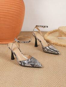 Giày cao gót nữ thời trang, họa tiết da rắn, chất liệu da PU, phù hợp cho hộp đêm, tiệc tùng, mọi mùa. - Đen và trắng - Xem 9