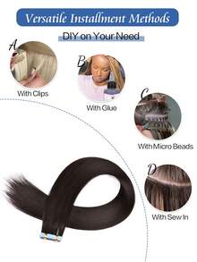 22 Inch High Quality Synthetic Fiber Natural Black & Golden Highlight Seamless Invisible Hair Extension For Women, Daily Use - Multicolor - View 7