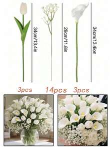 100支装优雅人造满天星、白色郁金香和马蹄莲套装 - 非常适合婚礼花束、订婚庆典、家居/办公室装饰、母亲节、春季花卉布置、户外展示、情人节 - 理想的塑料花卉装饰品、圣诞家居装饰 - 彩色 - 查看 16
