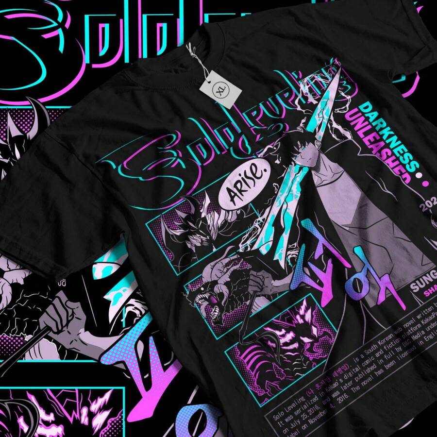 Solo Leveling Women's Fashion Logo Print T-Shirt - Short Sleeve Crew Neck Cotton Top - màu đen - Xem 1