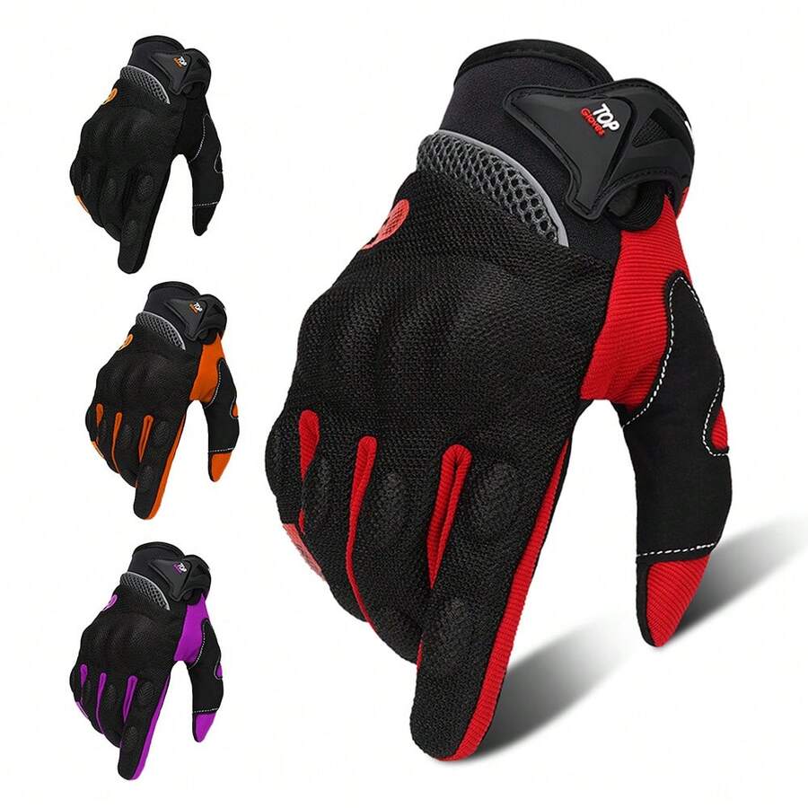 1 Pair Breathable Outdoor Sports Full Finger Motorcycle Gloves, Motocross Riding Gloves, All-Season Cycling Accessories, Biker Gift - Multicolor - View 1