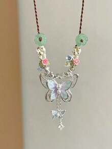 1pc Elegant Versatile Butterfly Pendant Necklace, Suitable For Women's Daily, Dating, Party Wear, Great Gift For New Year, Valentine's Day, Mother's Day - Silver - View 2