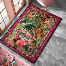 1pc Vibrant Floral & Leopard Print Area Rug - Machine Washable, Non Slip, Living Room Rug, Bedroom Rug, Kitchen Floor Mat, Entryway Rug, Dorm Room Rug, Apartment Essential Rug, And For Outdoor Patio, Garden And Courtyard Use, Room Decor, 20*31/ 60*84 Inch, Home Decor, Durable And Easy Care, Idea Housewarming Gift - 彩色 - 查看 4