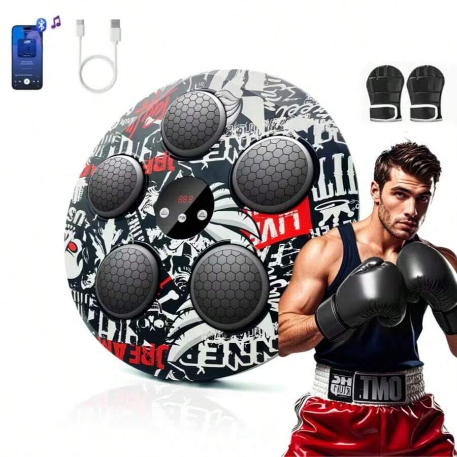 Máquina de Boxeo Musical, Entrenador de Golpes Interactivo con Guantes de Boxeo, Gran Objetivo de Boxeo Electrónico Montado en la Pared para Adultos y Niños, 9 Modos y 9 Velocidades.