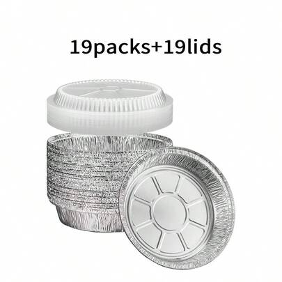 19 Piece Set Of High-Quality Aluminum Foil Baking Tray With Lid, Multifunctional Disposable Tableware, Square And Circular Disposable Baking Tray, Suitable For Microwave, Air Fryer, Oven, Steamer And Open Flame Cooking, Durable, Easy To Clean And Space Saving, Multifunctional Baking Tray