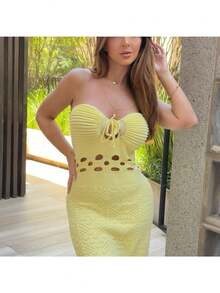 Strapless Dress With Drawstring Detailing, Stitched Accents, And Elegant Cut. - Amarillo - Ver 4