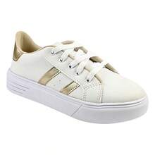Tenis Casual Branco com Dourado Feminino  Macio Lançamento Original - Branco - Visão 4