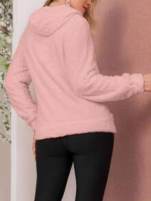 Plain Fleece Sweatshirt With Plush Lining, Women's Winter/Autumn Jacket. - 淺粉紅色1 - 查看 3