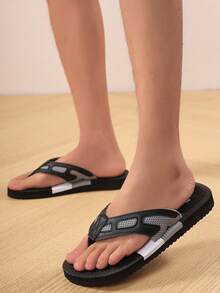 Men's Color Block Sandals, Summer Beach Slippers, Outdoor Flip Flops, Casual Lightweight Slippers, Fashion , Suitable For All Seasons - Black - View 5