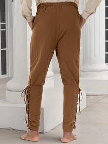 Men's Loose Pants, Medieval Costume Men's Pirate Pants, Renaissance Viking Pants With Pockets, Casual Trousers - Brown - View 3