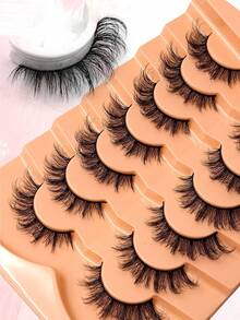 Asiteo 7对装蓬松卷翘猫眼假睫毛，自然浓密仿貂毛睫毛，奢华浓密效果，可重复使用且易于佩戴 - 濃密款 - 查看 4