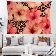 1pc 1pcs Tropical Hibiscus & Leopard Tapestry Wall Hanging - Gradient Pink Horizontal Wall Decor With Realistic Hibiscus Flowers & Leopard Print, Suitable For Living Room, Patio, Bedroom, Vacation Home Decor, Event Backdrop Aesthetic Wall Hanging Tapestry Multi-Use Blanket Decor Tapestry , Room Decor, Wall Decor, Wall Art, Flags, Home Decor For New Year,Valentine's Day-60"X40"; 60"X50"; 80"X 60"; 90"X60" - Default - 查看 3