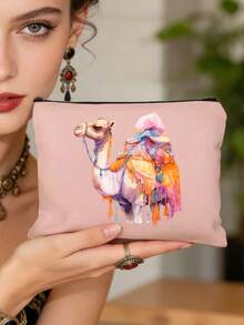 Bolsa de cosméticos con estampado de camello y palmera, disponible en múltiples estilos, estilo impreso colorido, bolsa de maquillaje reutilizable con patrón de camello, ligera, bolsa de almacenamiento de maquillaje y artículos de tocador, bolsa de cosméticos con cremallera, monedero conveniente, bolsa de tocador, bolsa de almacenamiento, accesorio de viaje, excelente para compras, multiusos, para organizar cosméticos, brochas, accesorios - Multicolor - Ver 11