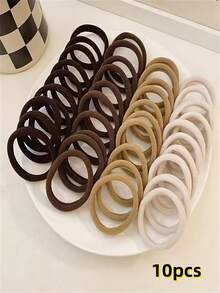 50pcs/Pack Solid Color Stretchy Hair Ties, Essential Daily Headwear For Women, Mixed Coffee Minimalist Ponytail Hair Ties, Everyday Hair Accessories Rubber Bands Hair Elastics Scrunchies Hair Rope - Multicolor - View 10