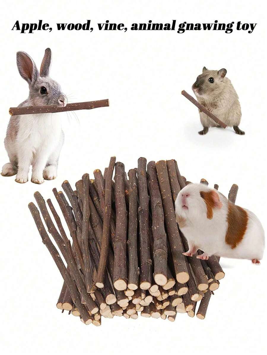 仓鼠磨牙玩具，苹果木枝磨牙玩具，适合小型宠物 - 彩色 - 查看 1