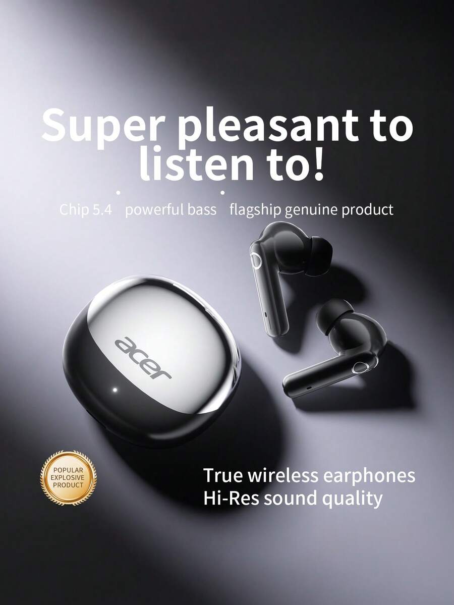 Earbud Nirkabel Bluetooth Acer OHR546TWS: Desain in-ear dengan casing pengisi daya, peredam kebisingan untuk panggilan, suara stereo, nyaman dipakai, cocok untuk bisnis, olahraga, lari, dan kebugaran, kompatibel dengan ponsel iOS/Android.