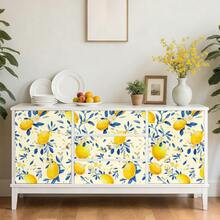 1 Roll Yellow Lemon Floral Self-Adhesive Wallpaper, Removable Waterproof Contact Paper, Fruit Pattern Suitable For Living Room, Bedroom, Kitchen, Furniture Decoration, Rental-Friendly, DIY Gift Wallpaper - Lemon - View 10