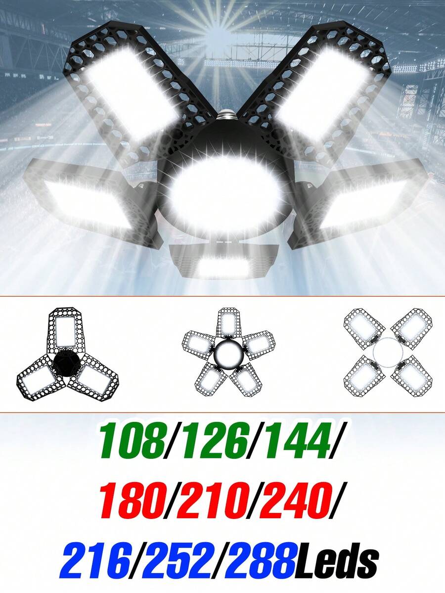 CanLing E26/E27 LED 車庫燈泡 高亮度高棚吊燈 UFO 可變形可折疊扇葉 3/4/5 燈頭 天花板聚光燈 倉庫閣樓工作室儲藏室地下室商店工廠地下停車場 工業商業照明 無閃爍 100-277V
