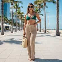 Women's Beach Cover-Up Pants With Cutouts, Summer Fashion, Ideal For Layering Over A Bikini, Swimsuit, Beach, Pool, Risorte - Beige - View 2