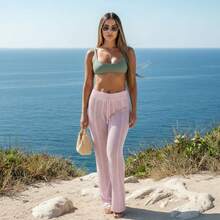 Women's Beach Cover-Up Pants With Cutouts, Summer Fashion, Ideal For Layering Over A Bikini, Swimsuit, Beach, Pool, Risorte - Light Rosé - View 4