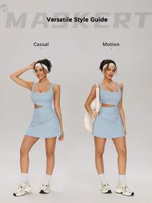 MASKERT Đầm thường ngày dành cho nữ, váy tập cầu lông, đầm du lịch ngoài trời, nhẹ nhàng và thoải mái, thân thiện với da. - Màu xanh lam - Xem 4