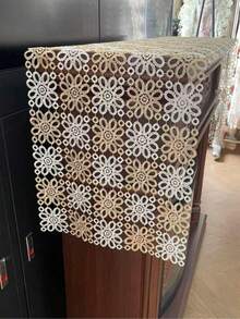 HXARTMIS 1PC, Exquisite Embroidered White & Coffee Table Runner, Polyester Machine-Made Floral Embroidered Tablecloth. Table Runner, Modern Table Runner, Table Runner, Table Centerpiece, Modern Table Centerpiece, Breakfast Placemats - Coffee White - View 9