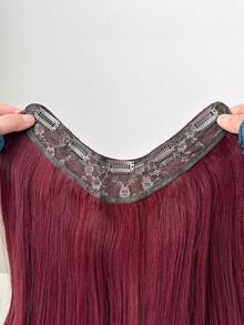 22英寸酒红色V形耐热合成纤维发夹，适合女性在圣诞节、万圣节、音乐节、派对和日常使用。 - 酒紅色 - 查看 9