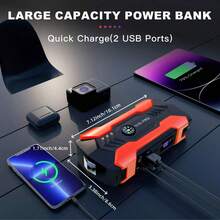 1pc Portable Multifunctional Car Battery Charger, Available In Red Or Upgraded Blue, Super Strong Car Jump Starter, Emergency LED Light, Escape Safety Hammer, Compass, Multifunction Charger, Best Companion For Emergency Situations! - Multicolor - View 9