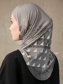 Geometric Print Headscarf, Sporty Lining, Women's Quick-Wear Headband - Coffee Geometry - View 3
