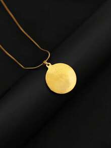 1pc 18K Gold Plated Stainless Steel Viking Compass Pendant Necklace, Metal Coin Badge Stylish Versatile Cross Chain For Men - Yellow Gold - View 2