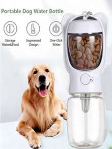 1pc Pet Water Bottle With Detachable Leak-Proof Food Container, Suitable For Hiking And Travel - White - View 9