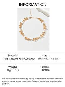 1pc Adjustable Golden 3-Petal Flower Necklace, Elegant, Luxury Design, Versatile, Faux Pearl Flower Jewelry Necklace Suitable For Women's Daily Wear, Beach, Party, And Gift - Gold - View 5