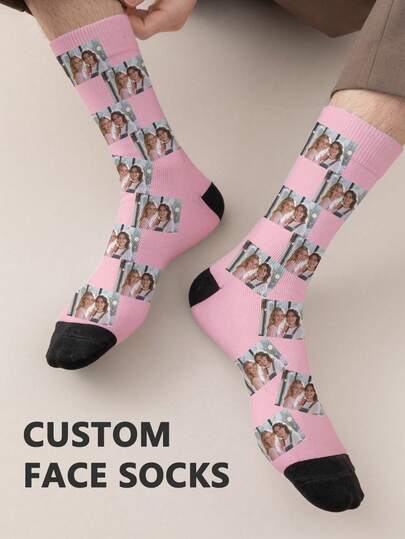 1 Pair Of Customized Face Children's Mid Tube Socks, Put Any Face On Socks, Boy And Girl, Personalized Socks For With Photos, Interesting Customized Picture Pairs With Medium To Long Socks, Suitable For Valentine's Day, Birthdays, Gift Giving