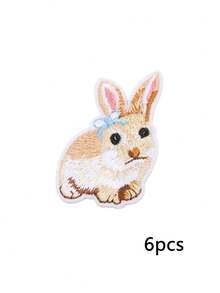6/12Pcs Little Cute Bunny Applique Embellishments, DIY Sewing Cotton Ironing On Patch Embroidered Applique For Craft Wedding Dresses Gifts - Multicolor - View 7