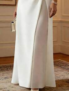 优雅无袖修身长款连衣裙，女士时尚露肩面料，休闲正式场合皆宜，带拉链细节 - 白色 - 查看 5