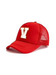1pc Kids' Red 26 Letter Truck Driver Cap, Fashionable Personalized Casual Lightweight Breathable Sun-Shading Baseball Cap, Suitable For 3-8 Years Old Boys And Girls Daily Outdoor Hiking Fishing Leisure School Wear, Great For Birthday Holiday Gifts - Red - View 37