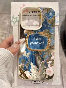 Estuche para teléfono con diseño de guardián celestial Compatible con estuches para teléfonos ,  17,  16 Pro Max,  15 Pro Max,  13 y  12 Elegante estuche con textura de cuero, resistente al agua, a las caídas y a los rayones Un gran regalo para familiares, amigos, amantes, novios/novias y el día de San Valentín - Blanco antiguo - Ver 3