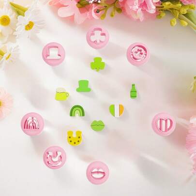 2Pcs St. Patrick's Day Clay Cutters – Pastel Pink Clover & Lip Shapes, Boho Craft Essentials For DIY Earrings, Handmade Jewelry & Spring Gifts